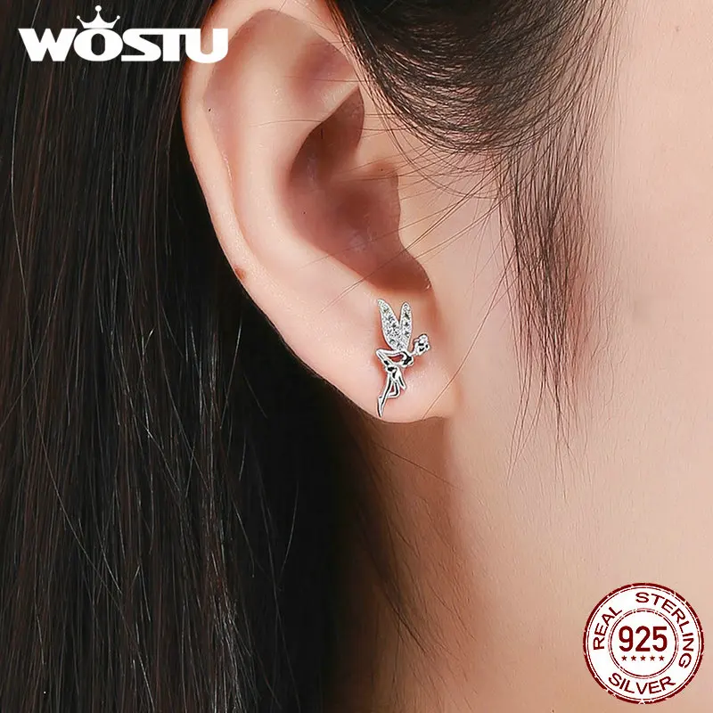 WOSTU весна» и «Fairy Elf CZ серьги-гвоздики 925 пробы серебро для Для женщин крошечные серьги для свадьбы, помолвки, ювелирное изделие, подарок FNE046