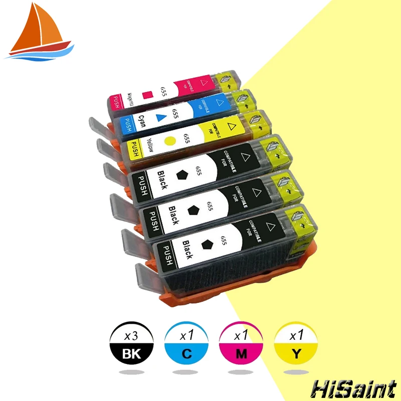 Чернильный картридж hisaint 6PK для HP 655XL 655 5525 3525 4615 4625 6520 6525 6100 6600 6700 Прямая продажа |