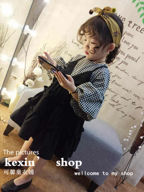 2018 new spring item girl cute plaid dress dorable design fake two pieces puff sleeve princess | Детская одежда и обувь