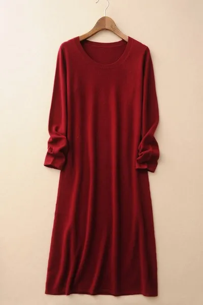 

100% кашемировый вязаный женский модный пуловер средней длины платье-свитер с круглым вырезом/высоким воротом выше колен S/4XL ОП