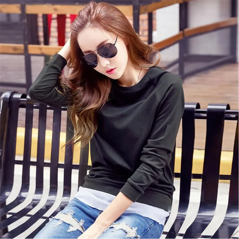 2017 плюс Размеры футболка Осенне-зимняя Дамская обувь с длинными рукавами более