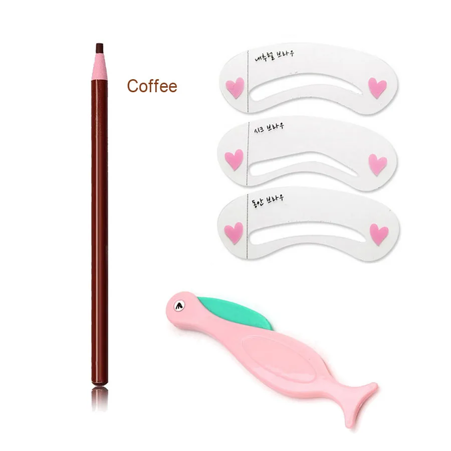 Set7 Coffee Bittb набор для макияжа, карандаш для бровей, трафареты для рисования, форма для рисования бровей, триммер, форма для ухода за лицом, набор инструментов для красоты бровей - Цвет: Set7 Coffee