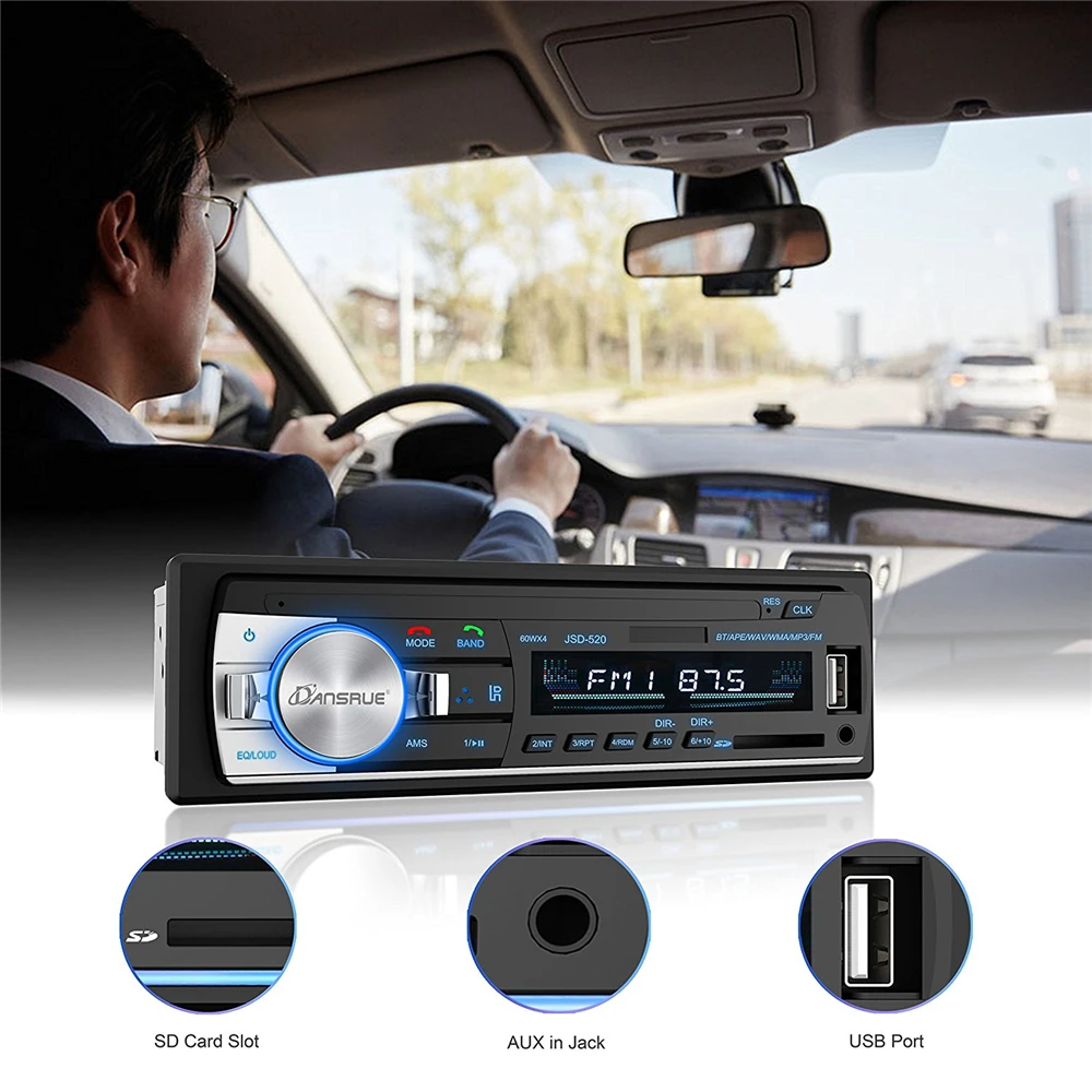 1 шт. автомобильный стерео Bluetooth Автомагнитола din 60Wx4 Поддержка громкой связи