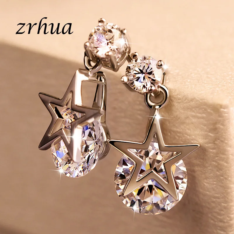 ZRHUA 2019 новые AAA + сверкающие серьги с цирконием в форме звезды для женщин длинные