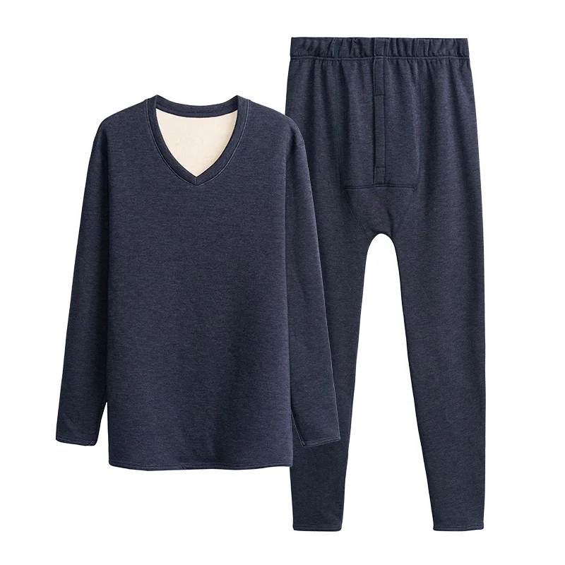 Men Navy V-neck THREEGUN зимнее мужское термобелье шерстяное плотное термобелье кальсоны пара бархатное термобелье зимняя одежда для мужчин сохраняет тепло - Цвет: Men Navy V-neck