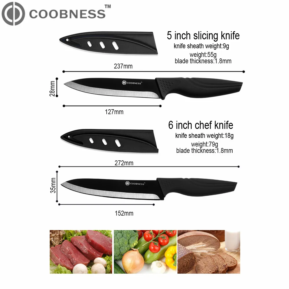 COOBNESS фирменный керамический нож, 3 дюйма, 4 дюйма, 5 дюймов, 6 дюймов, кухонные ножи, цирконий, черное лезвие, нож для шеф-повара, Vege, инструмент для приготовления пищи