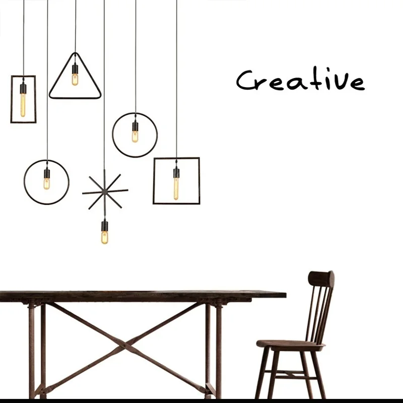 Minimalist Pendant lights Simple Geometry Iron Adjustable Ceiling Lamp E27 LED Bulb metal Hanging loft Home Decoration | Лампы и
