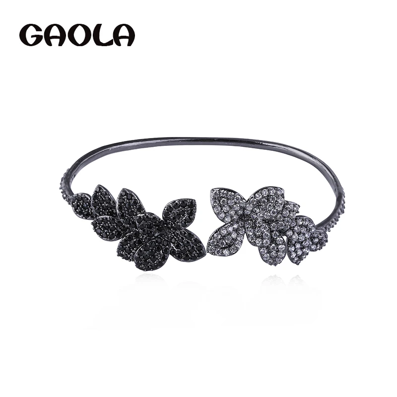 Новые большие квадратные Открытые Браслеты GAOLA с листьями из фианита класса ААА