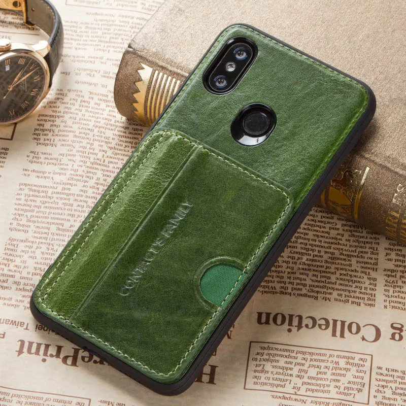 Чехол для сотового телефона Xiaomi mi8 Crazy Horse из натуральной кожи, задняя крышка, чехол для Xiaomi 8, чехол со слотом для карт, противоударный, полная защита - Цвет: CF1002-Green