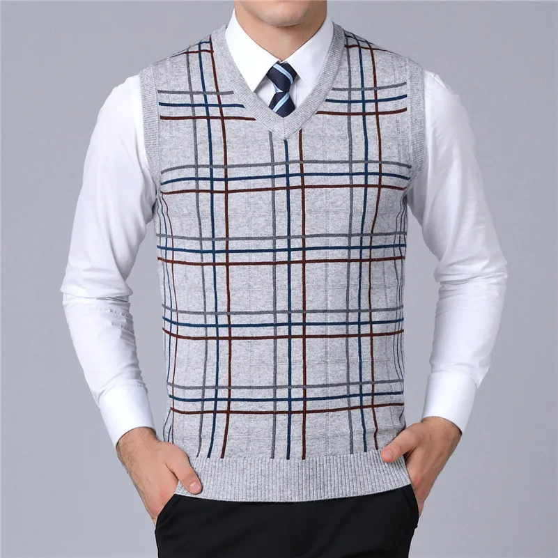 UNIVOS KUNI 2019 Autumn New Fashion Casual Slim Men Sweaters Vest Plaid Men's Pullover свитер Plus Size 4XL J308 | Мужская