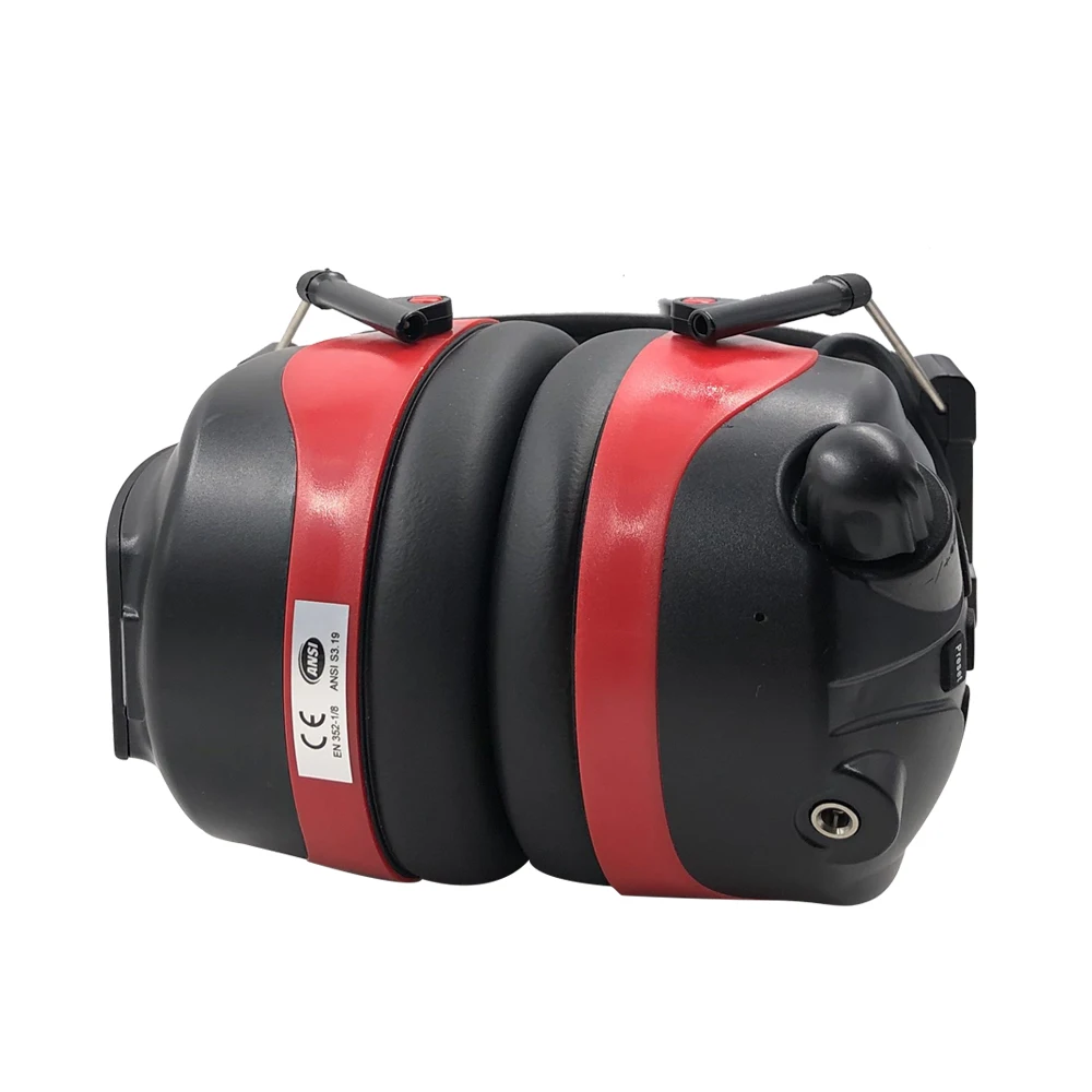 Protear NRR 25dB Hearing Protection AM FM Radio 1200 mAh Rechargeable Lithium Battery Earmuffs Electronic Ear Protection Red