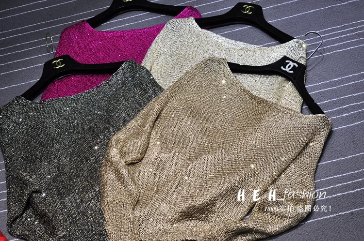 Autumn-Spring Fashion Women Sexy Sequined One Shoulder Loose Sweater Outerwear Pullover Long Sleeve Irregular Knitted Sweaters | Женская