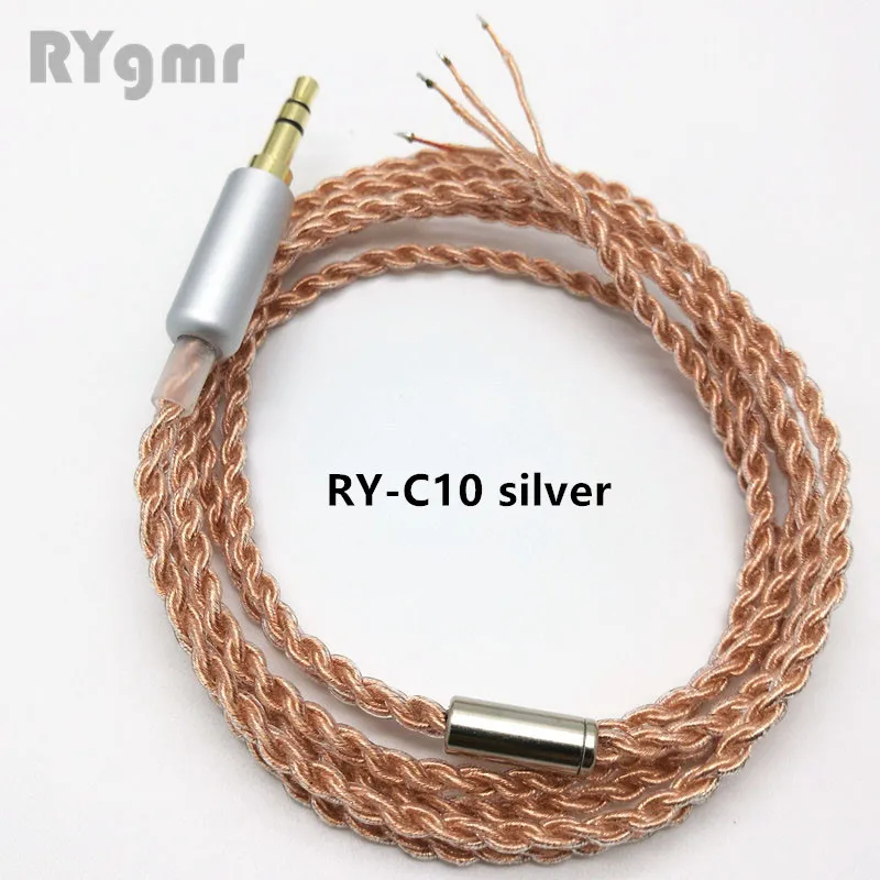 RY-C10 silver RY-C10 медный одиночный с украшением в виде кристаллов наушники супер мягкие проволока fever провод ремонт обновления с металлическим наконечником для ie800 провод кабель для наушников Сделай Сам 19-core x 4 - Цвет: RY-C10 silver