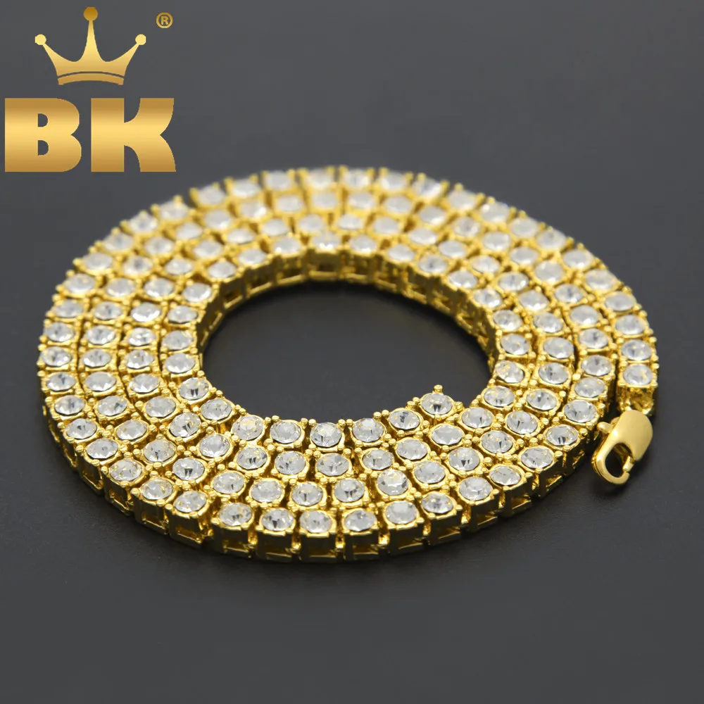 Мужские цепочки в стиле хип-хоп Bling Iced Out Tennis, 1 ряд ожерелья, роскошные Брендовые мужские цепочки серебряного/золотого цвета, модные ювелирные изделия