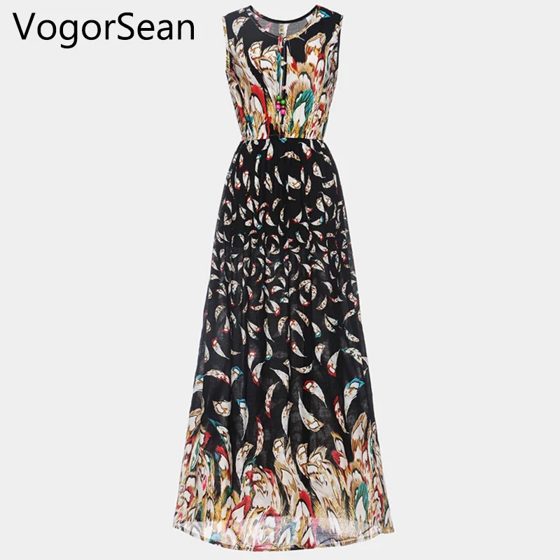 VogorSean Женщины Boho Платья Повседневная Макси Длинное Платье Цветочные Печатных О