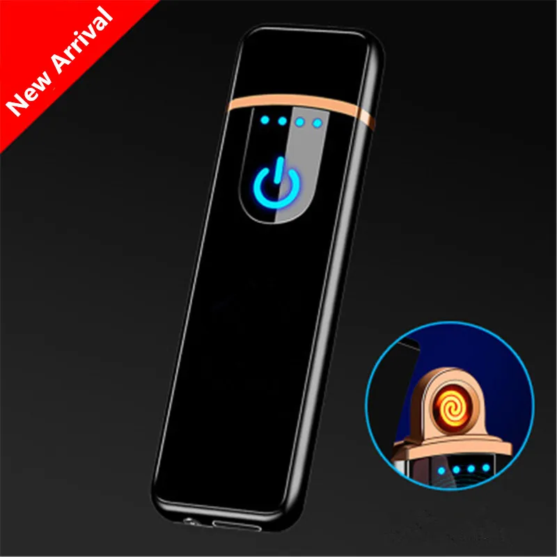 Тонкий usb зарядка Зажигалка сенсорный экран зажигалки для электронных сигарет маленькая перезаряжаемая электрическая зажигалка ветрозащитный негорящий