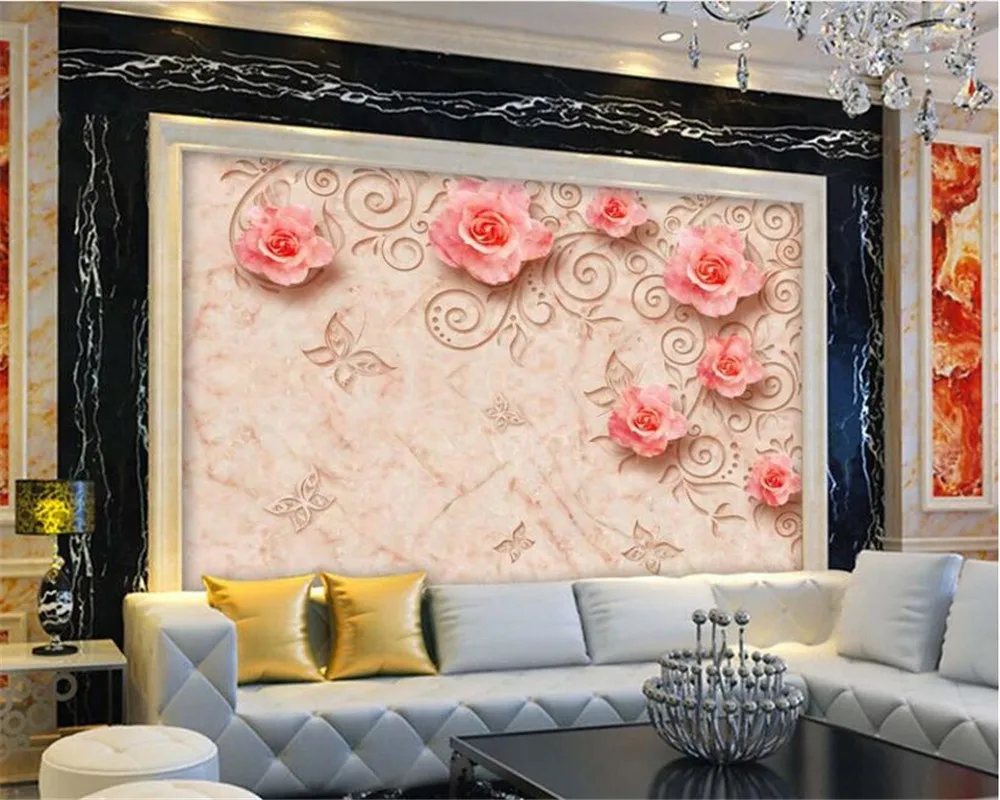 

Beibehang Custom Wallpaper Modern 3D Stereo Mural Wallpaper Marble Relief Rose Living Room Sofa Bedroom Wallpaper papier peint
