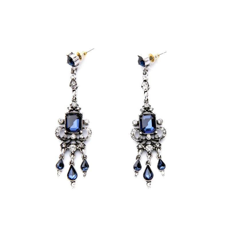 Chic Designer Pretty Fine Gems Earring Silver Color Dazzle Long Blue Fashionable Earrings Zinc Alloy | Украшения и аксессуары