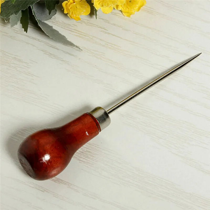 Новая деревянная ручка DIY Кожа Палатка швейных Шило Pin дырокол инструмент для