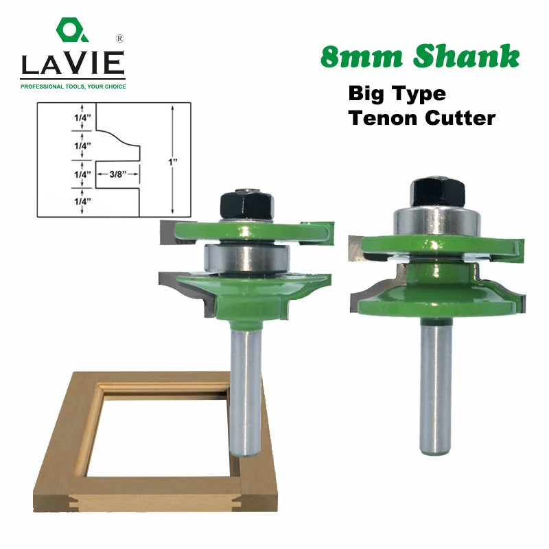 

LA VIE 2pcs 8mm Large Stile & Rail Set-Ogee Bit Set Tenon Cutter for Wood Tungsten Carbide Woodworking Milling Cutters MC02039