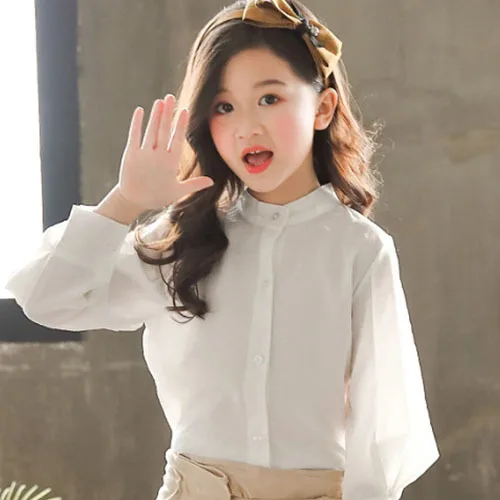 High Quality Girls Blouses Autumn Spring Kids Girls Tops School Blouses Cotton Girls Clothes shirts for kids girls - Цвет: white girl shirts
