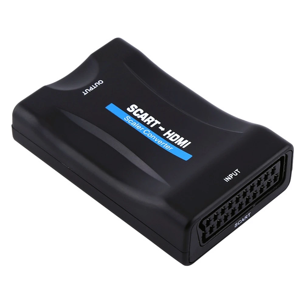 Конвертер 1080P HD SCART в HDMI Адаптер видеосигнала с зарядным адаптером для CRT TV VHS VCR DVD