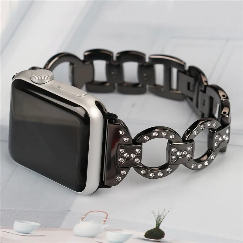 Шикарный Браслет из нержавеющей стали для Apple Watch ремешок 42 мм/38 мм iwatch 3 2 1 ремешок роскошный алмаз+ металлический ремешок для часов