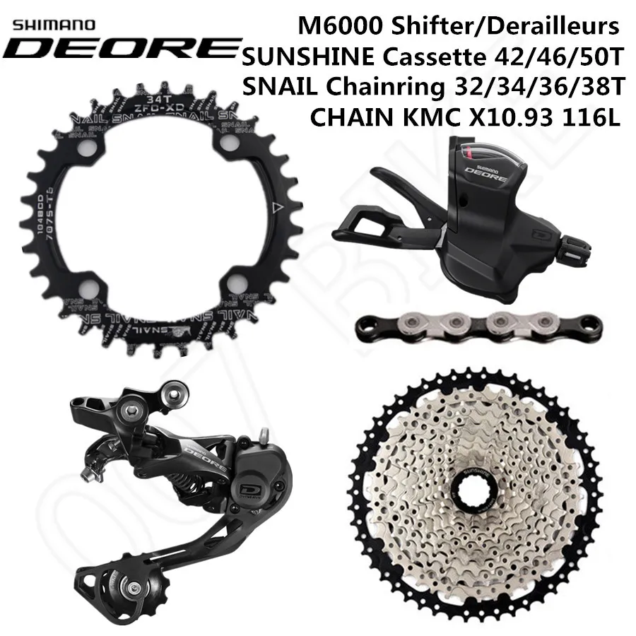 SHIMANO DEORE M6000 комплект горного велосипеда 1x10-Speed 42T 46T 50T SL+ RD+ SUNSHINE+ CHAINRING+ X10.93 M6000 переключатель заднего переключателя