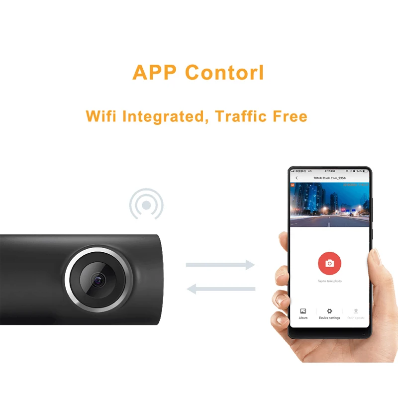 Xiaomi 70 Minutes English Version Smart WiFi Car DVR 70mai CWrieless Dash Cam Mstar8328P Chipset Video Recorder 1080P Camera | Автомобили
