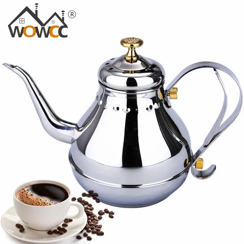WOWCC 1.2L& 1.8L кофейники из нержавеющей стали, европейский стиль, ручная промывка, Дворцовый горшок, тонкий рот, чайник, вода, чайник, инструменты для напитков
