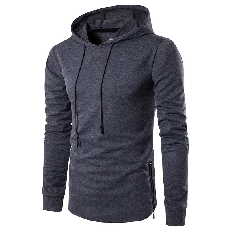 FJUN Мужская футболка с капюшоном slim fit длинным рукавом для мужчин хип-хоп боковой