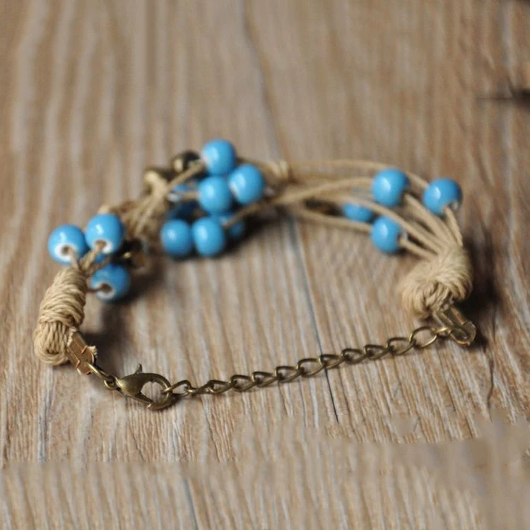 

LKO New Arrive Handmade Ceramic Beads Bracelet National Style Flowers Fashion Bracelets Ethnic Bracelet Best Gift For Girl