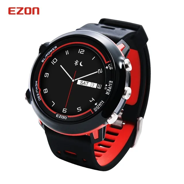 Красный Мужские Смарт-часы EZON, Bluetooth, 2, gps, спортивные часы для мужчин, водонепроницаемые, оптические, пульсометр, HD экран, цифровые наручные часы, часы - Цвет: Красный
