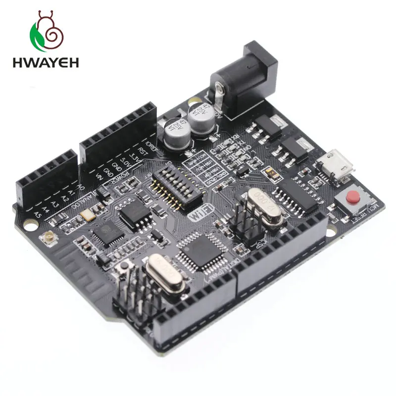 HWAYEH UNO R3 + Wi Fi ATmega328P ESP8266 (32 Мб памяти) процессор CH340G для Arduino Uno NodeMCU WeMos новое