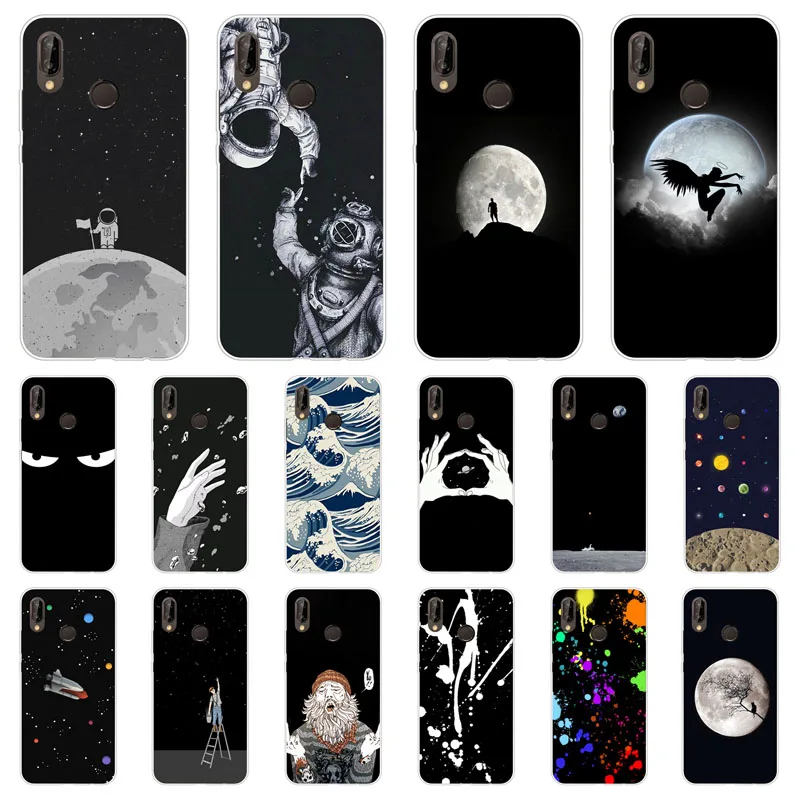 huawei P smart 2019 Case Silicon Black graffiti Painting Soft TPU Back Cover for Protect Phone cases shell |