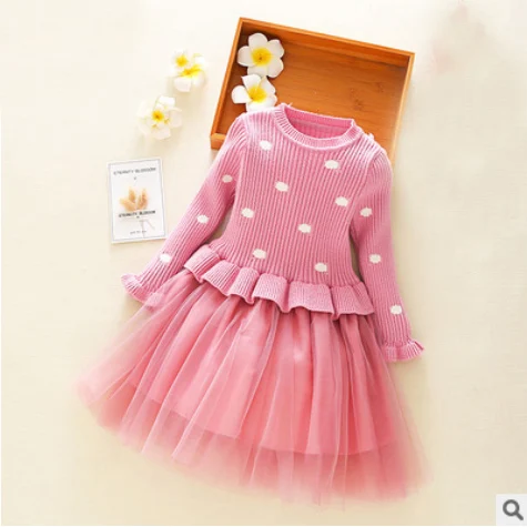 

Girls Long Sleeve Dress 2019 Spring Autumn Dress For Girls Thick Princess Costume Pink Color Party Wedding Toddler Dress