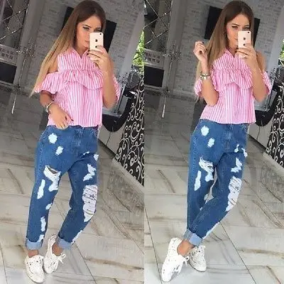 Женская клетчатая рубашка синяя или розовая Свободная блузка с оборками и