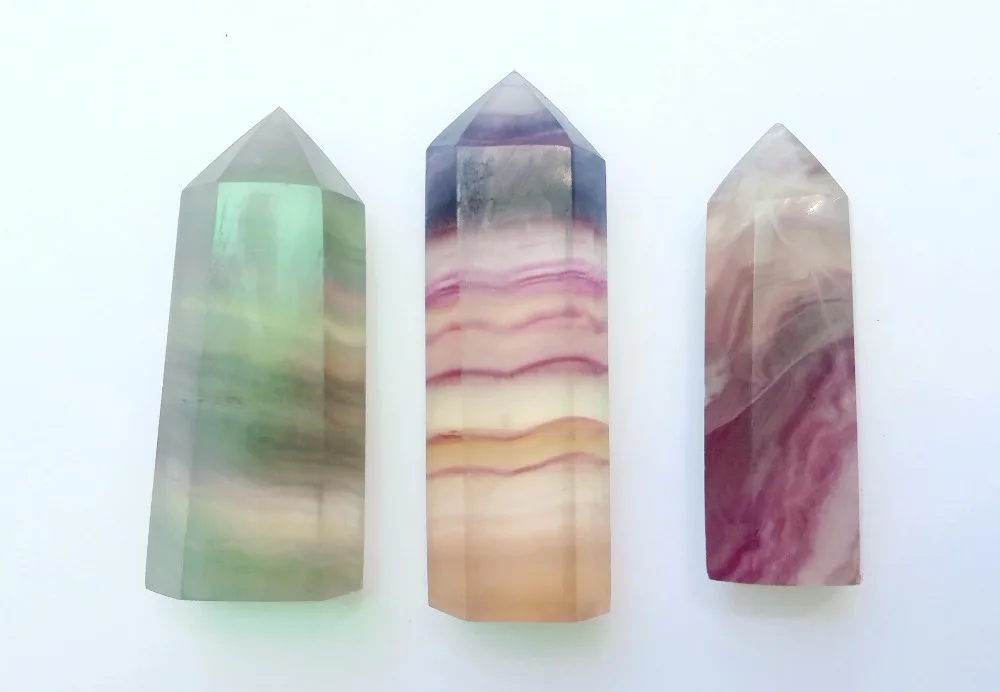 

60mm Self Standing 6 Facet Single Point Natural Fluorite Crystal Quartz Wand Healing Bead Point 1pcs