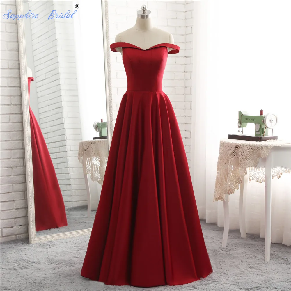 

Sapphire Bridal 2020 Spring Collection Boat Neck A Line Burgundy Bridesmaid Dresses Simple Satin Wedding Party Gowns