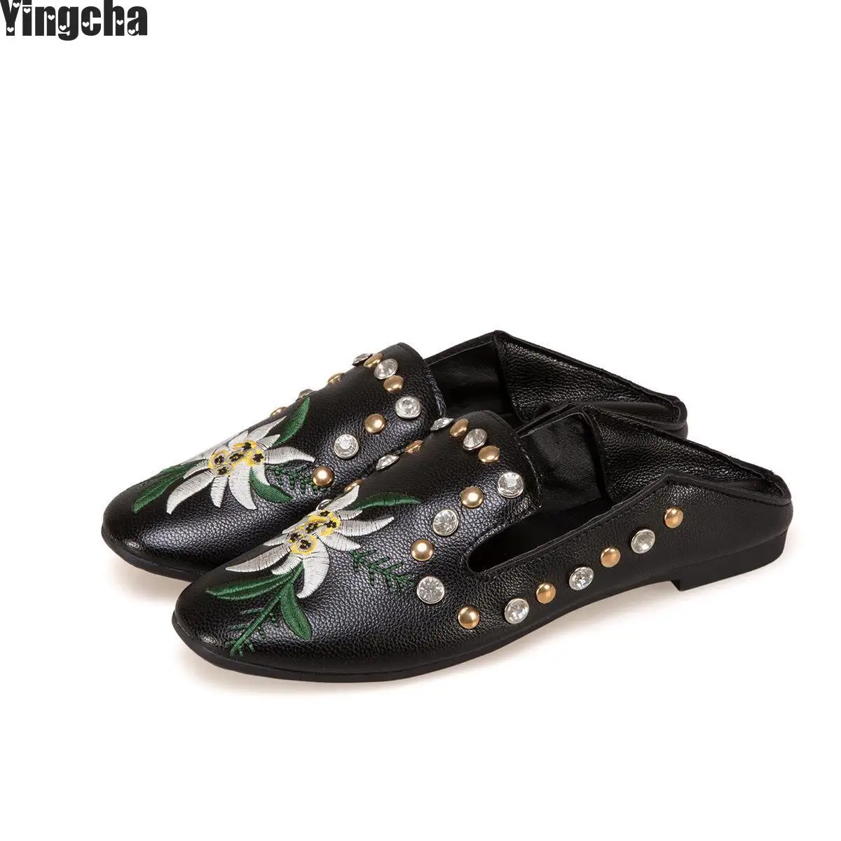 Vintage Embroidered Women Flats Flower Slip On Pu Leather Comfortable Old Peking Ballerina Flat Shoes Sapato Feminino | Обувь