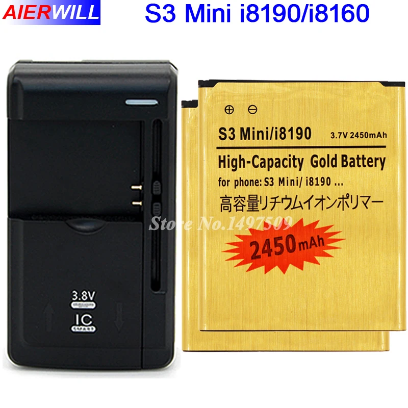 2 шт. i8190 золотой аккумулятор для Samsung Galaxy S3 Mini GT ACE II I8160 Аккумулятор 2450 мАч +