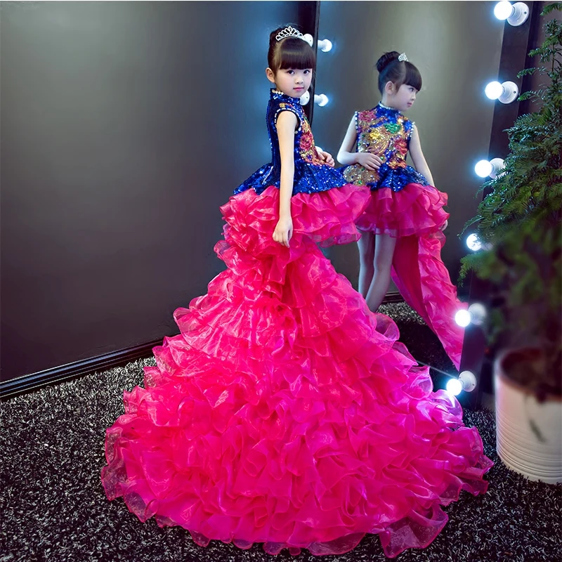 Luxury Princess Dress Crystal Flower Girl Dresses Long Tailing Kids Pageant Wedding Ball Gown Girls Formal Party B64 | Детская одежда и