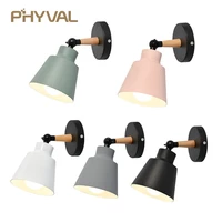 modern wall lamps wooden wall light bedroom kitchen dining room lamp nordic macarons 5 colors e27 steering head with plug switch