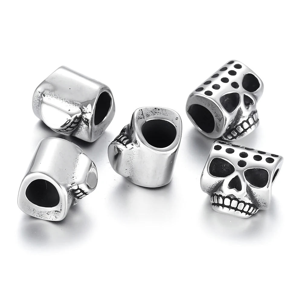 Нержавеющая сталь бусины в форме черепа прокладки с большим отверстием 6 мм Слайд Подвески DIY Для мужчин браслет расходные материалы для изготовления ручной работы ювелирных изделий