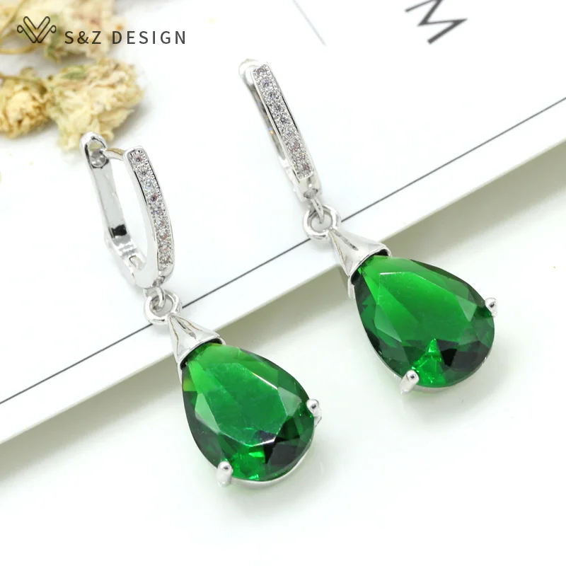 S&ampZ Water Drop New Women/Girl's White Gold Color 5 Colors Cubic Zirconia Earrings Gift Jewelry | Украшения и аксессуары
