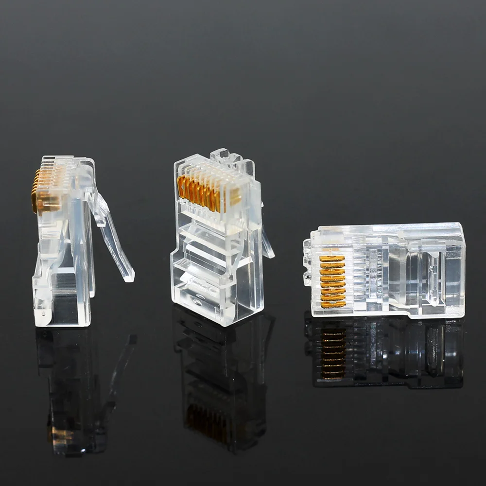 OULLX 20/50/100PCS RJ45 Ethernet Cables Module Plug Network Connector RJ-45 Crystal Heads Cat5 Cat5e Gold Plated Network Cable