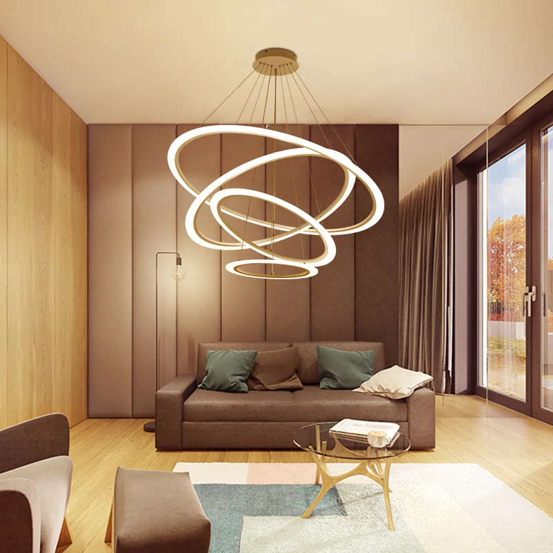 Modern Led lustre chandelier Acrylic Ring Living Room led lamp Stainless Steel Hanging Light Fixtures Adjustable Chandelier | Лампы и