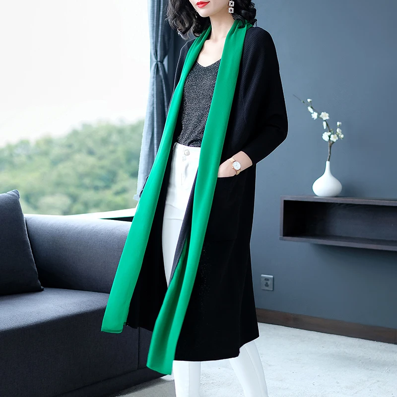 JANELUXURY Brand Women's Temperament Long Cardigan 2019 Autumn Winter New Fashion Hit Color Knit Sweater Casual Outwear |