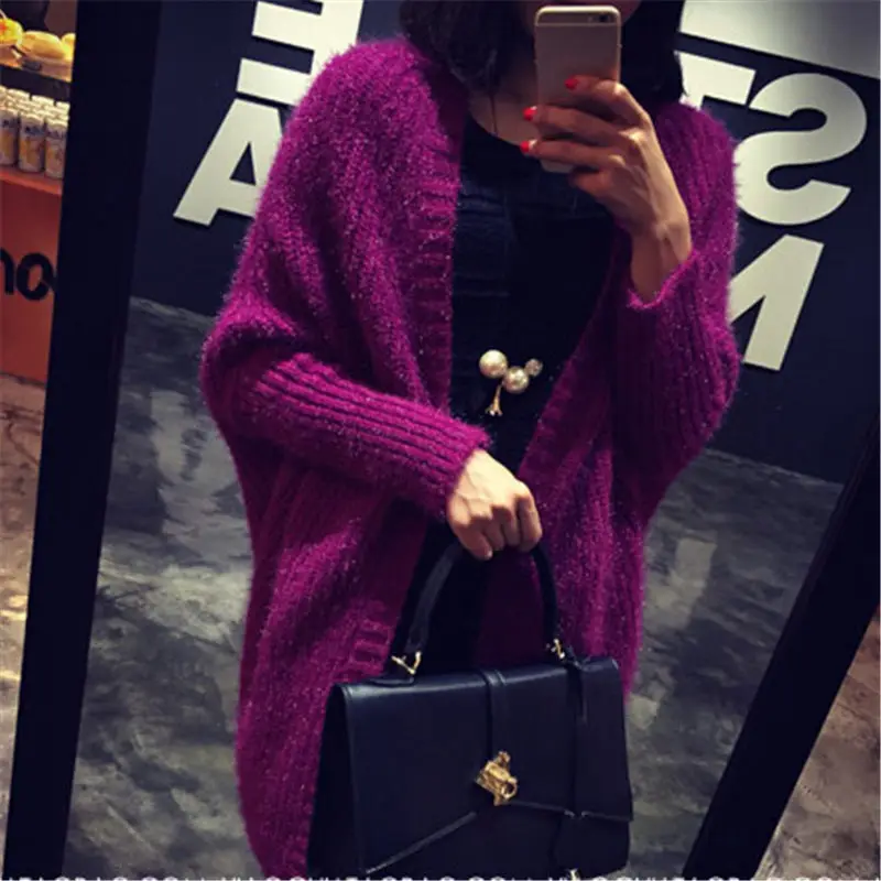 

Autumn Sweater Women New Bat Sleeve Loose Large Size Fashion Jacket Female Long Sleeve Knit Mohair Sweater Long Cardigan f1120