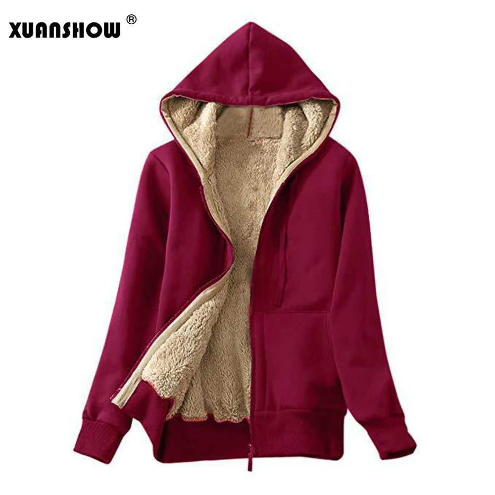 XUANSHOW Куртки для женщин 2019 Зимнее Осенние Флокирование плюша Застежка -молния с